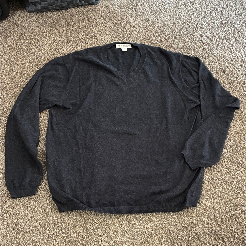 Cotton Cashmere blend Dark Gray V-Neck Sweater